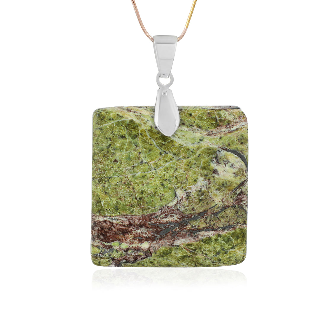 Serpentine Square Cabochon Silver Pendant