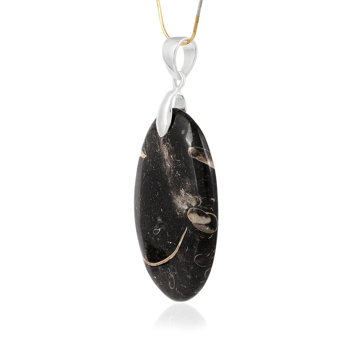 Fossil Coral Oval Cabochon Silver Pendant