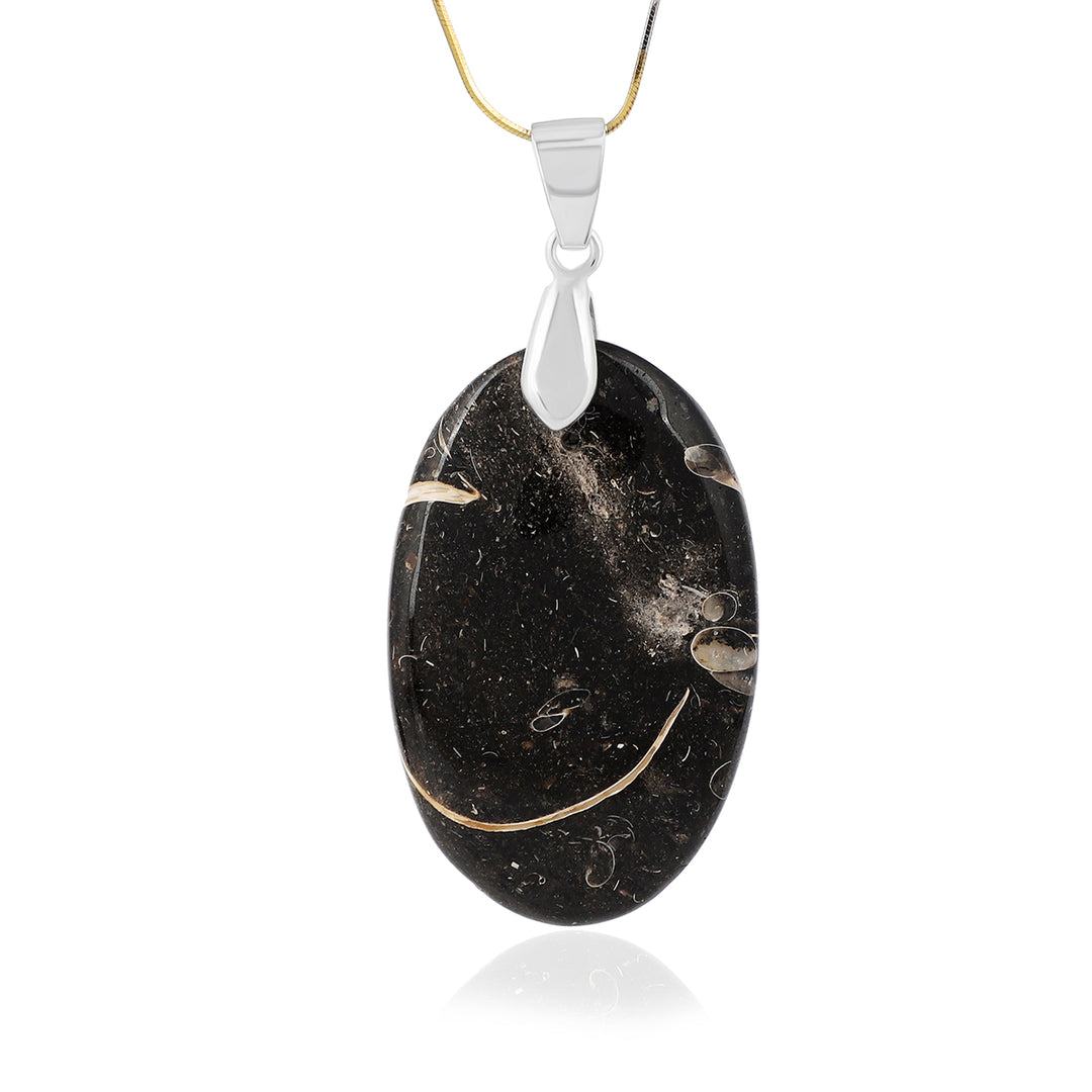 Fossil Coral Oval Cabochon Silver Pendant