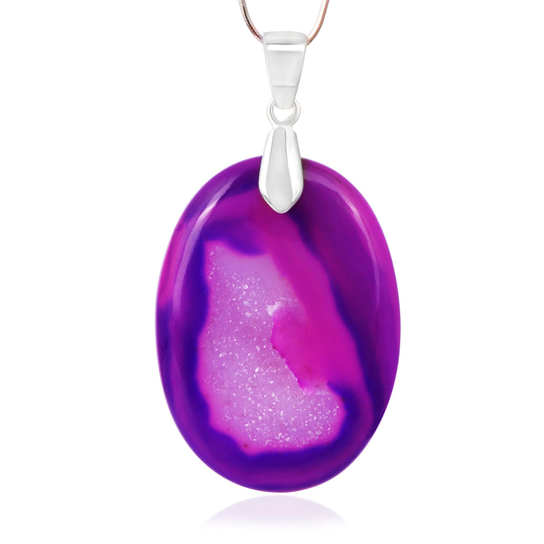 Purple Druzy Oval Cabochon Silver Pendant