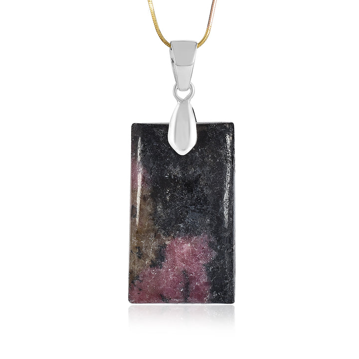 Rhodonite Rectangle Cabochon Silver Pendant