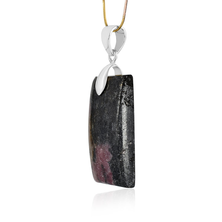 Rhodonite Rectangle Cabochon Silver Pendant