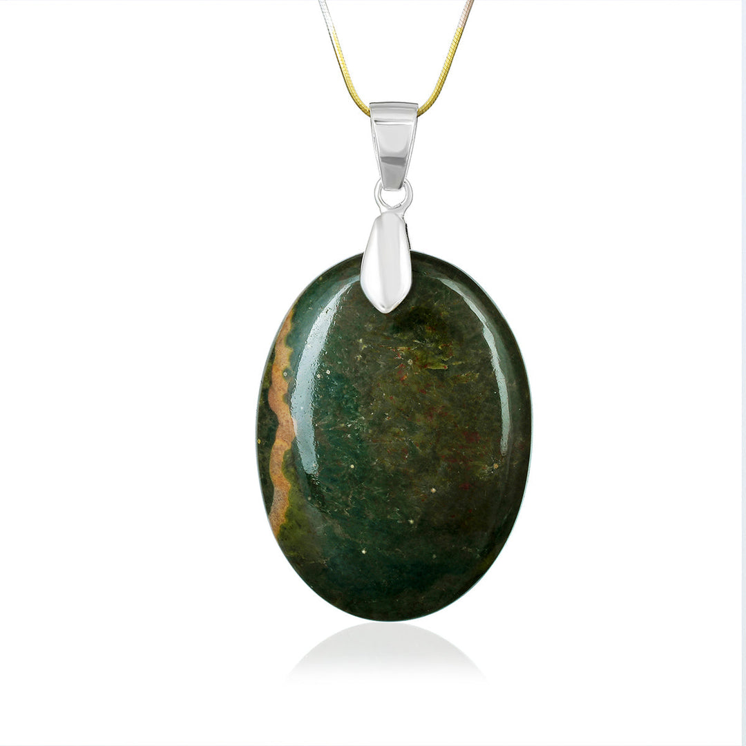 Blood Jasper Oval Cabochon Silver Pendant