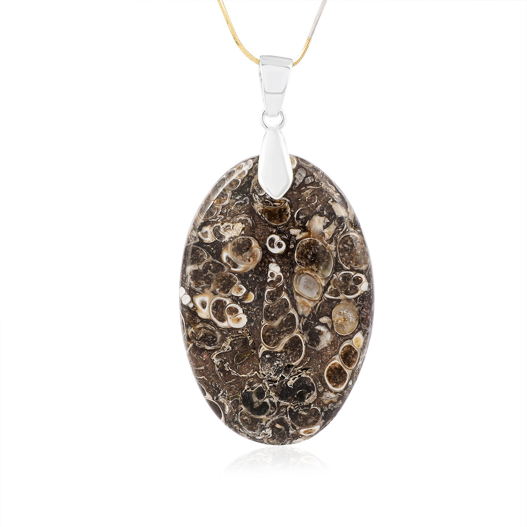 Fossil Coral Oval Cabochon Silver Pendant