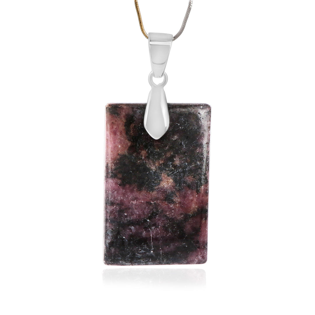 Rhodonite Rectangle Cabochon Silver Pendant