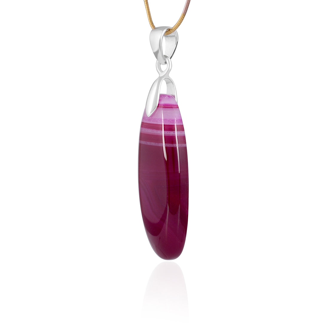 Pink Onyx Oval Cabochon Silver Pendant