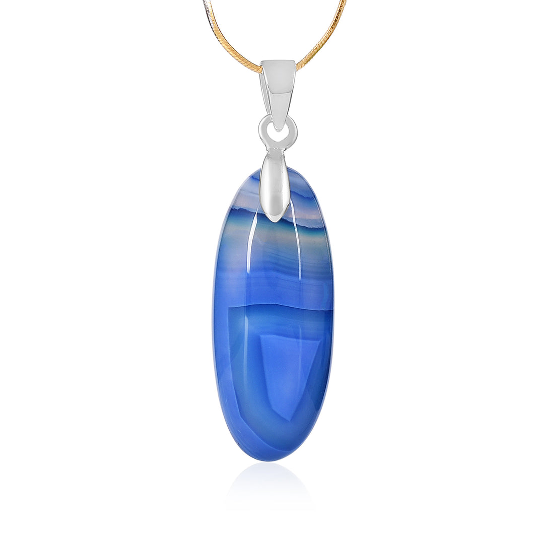 Blue Onyx Oval Cabochon Silver Pendant