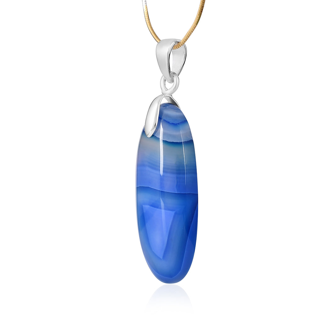 Blue Onyx Oval Cabochon Silver Pendant