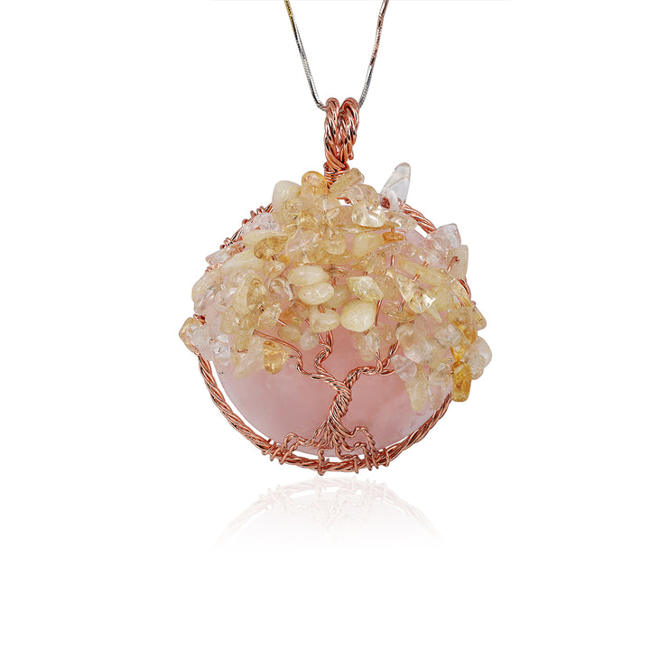 Rose Quartz and Citrine Tree of Life Pendant