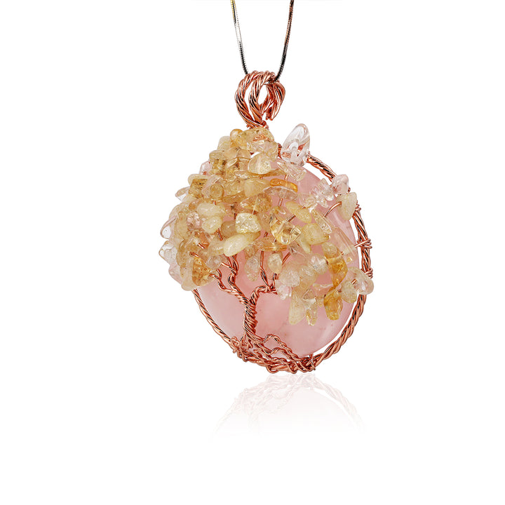 Rose Quartz and Citrine Tree of Life Pendant