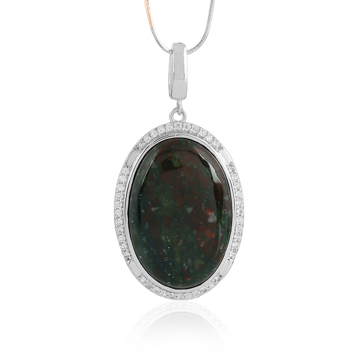 Jasper and White Topaz Unisex Silver Pendant