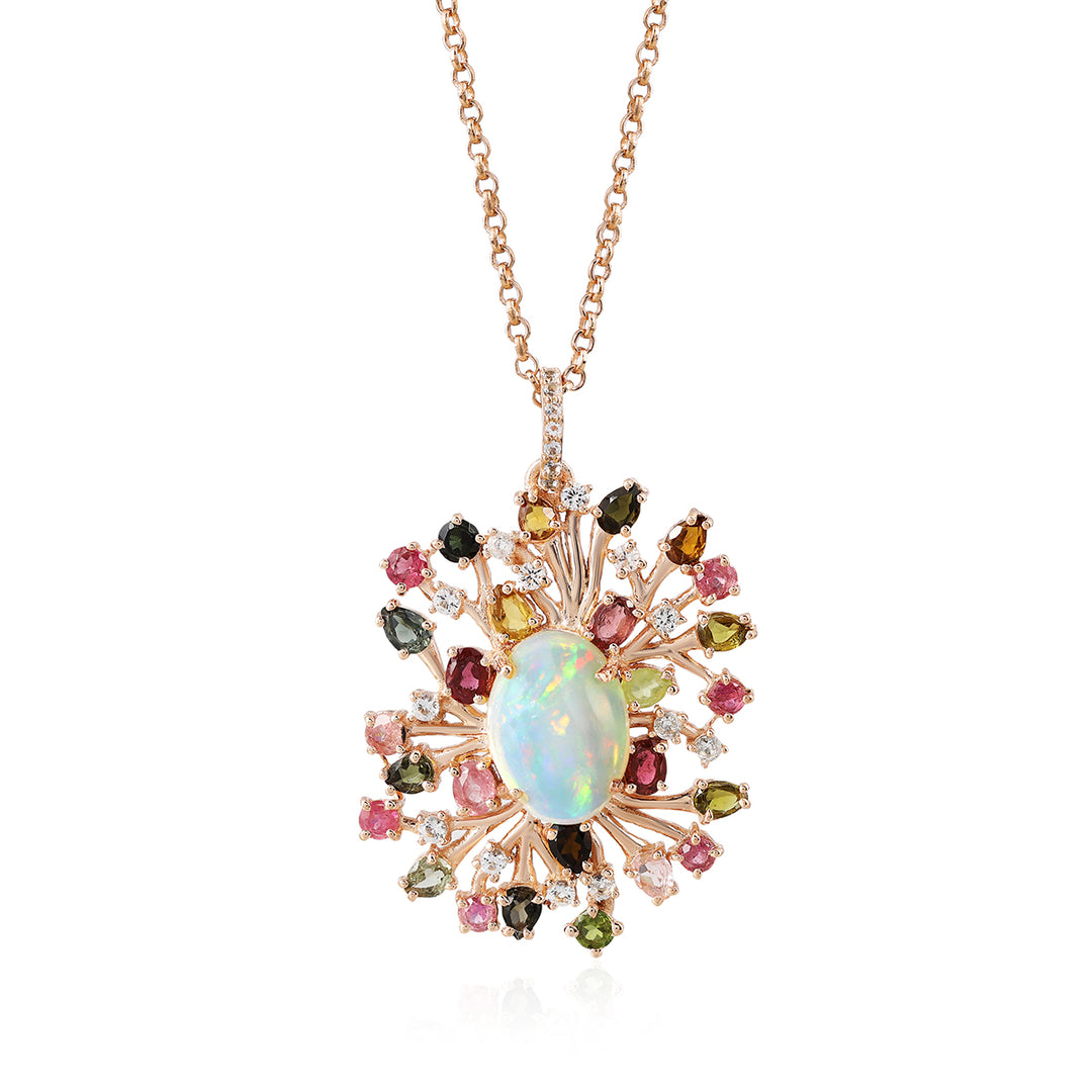 Ethiopian Opal, Tourmaline and Topaz Silver Pendant