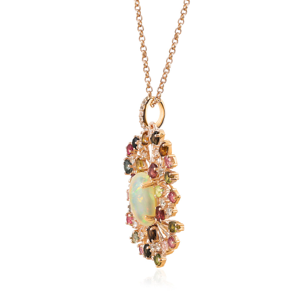 Ethiopian Opal, Tourmaline and Topaz Silver Pendant