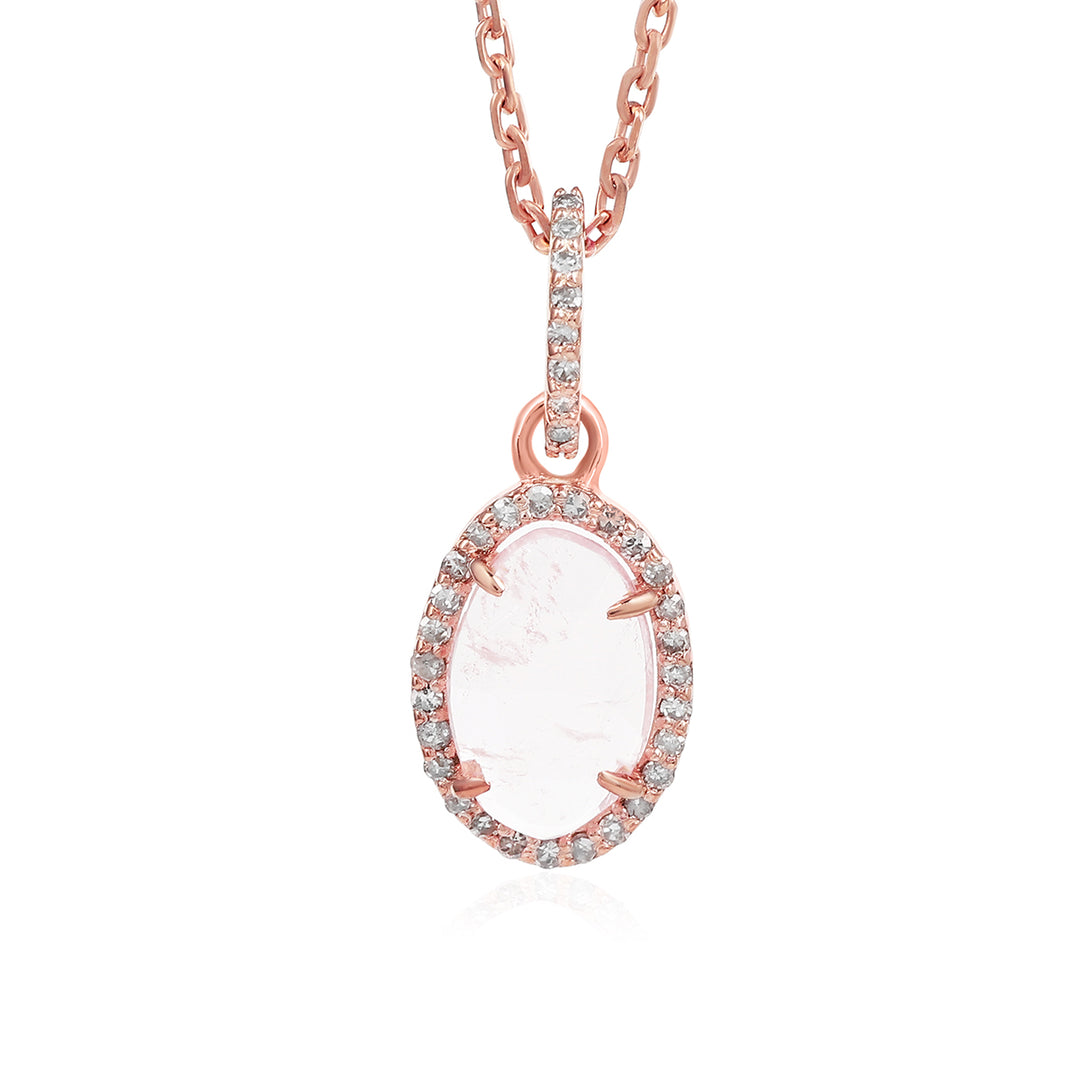 Morganite and Diamond Silver Pendant