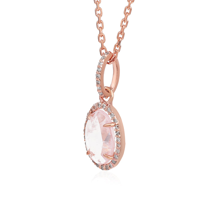 Morganite and Diamond Silver Pendant