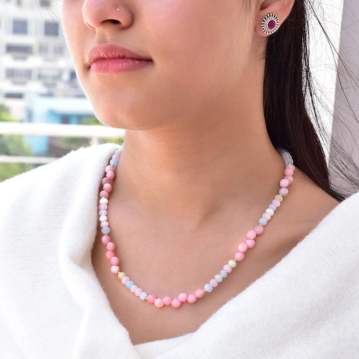 Pink Opal and Multi Beryl Silver Necklace