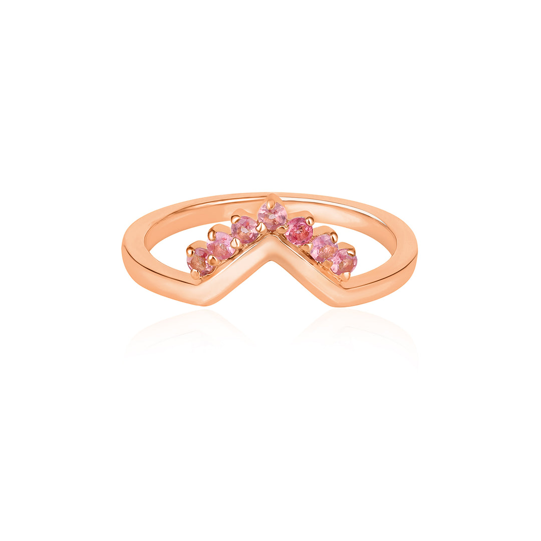 Pink Tourmaline V Shaped Silver Ring