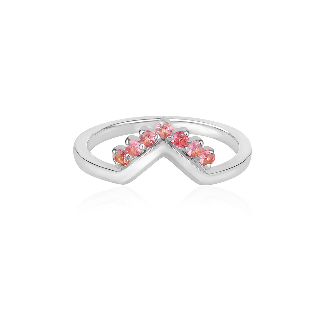 Pink Tourmaline V Shaped Silver Ring