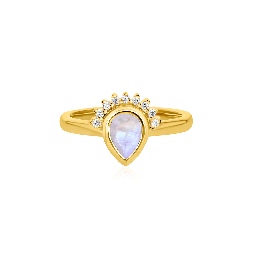 Rainbow Moonstone and Zircon Silver Ring