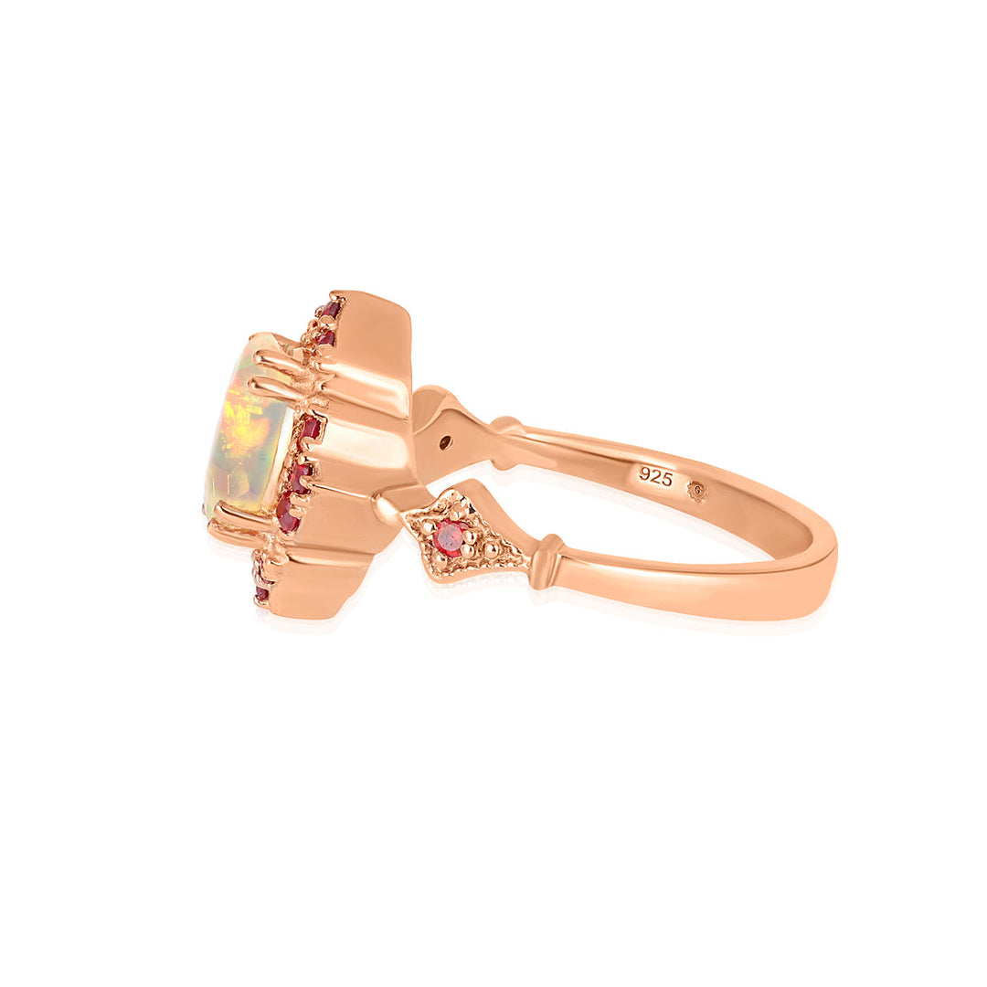 Ethiopian Opal and Pink Zircon Silver Ring