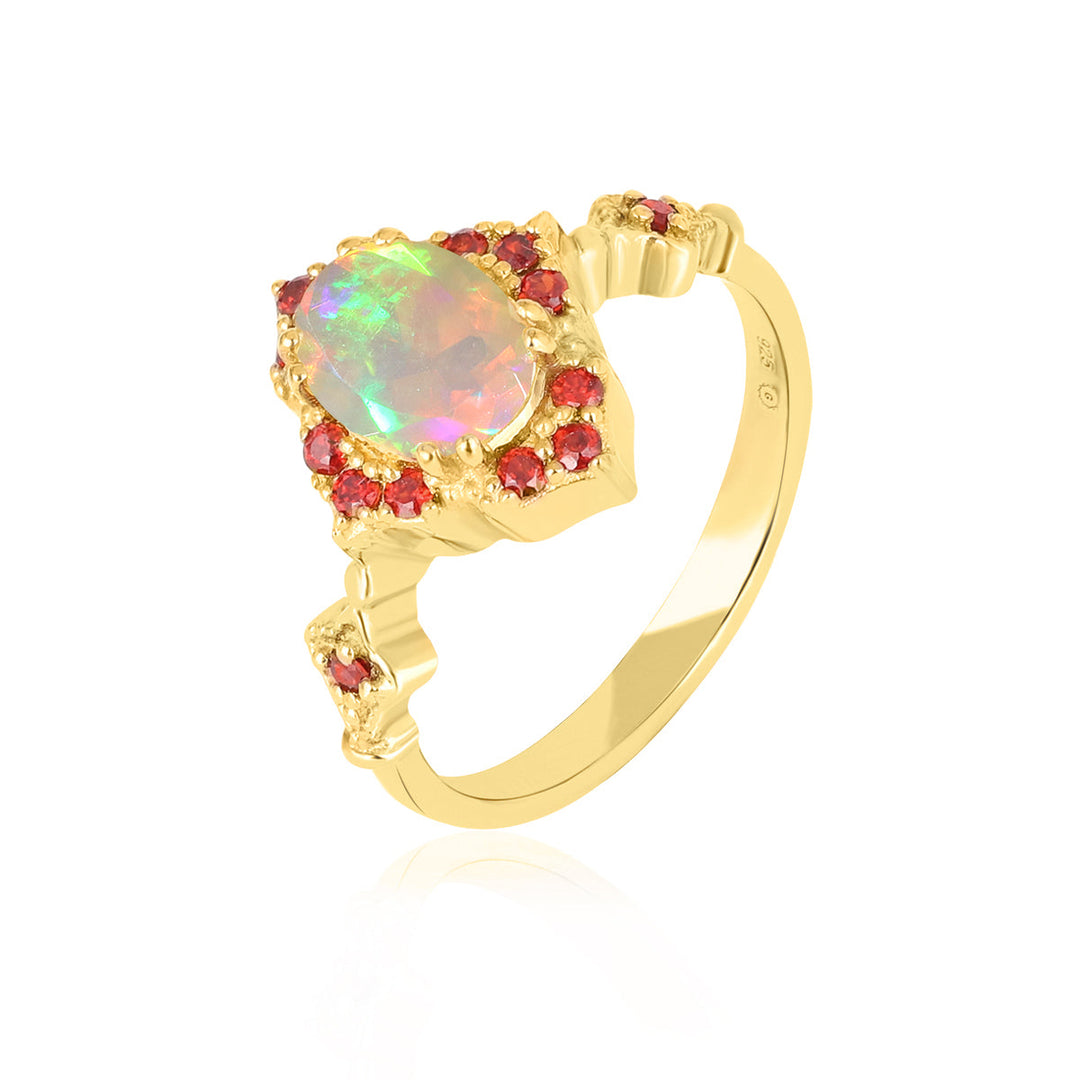 Ethiopian Opal and Pink Zircon Silver Ring