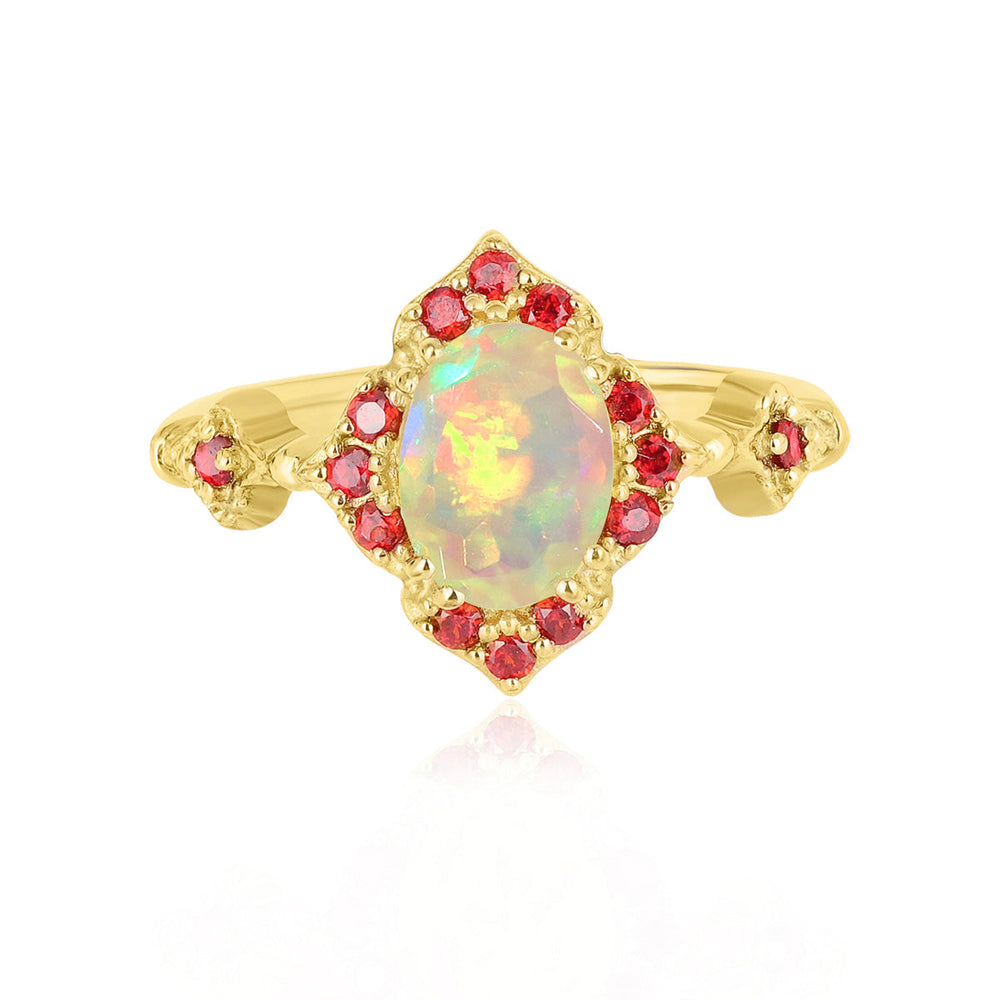 Ethiopian Opal and Pink Zircon Silver Ring