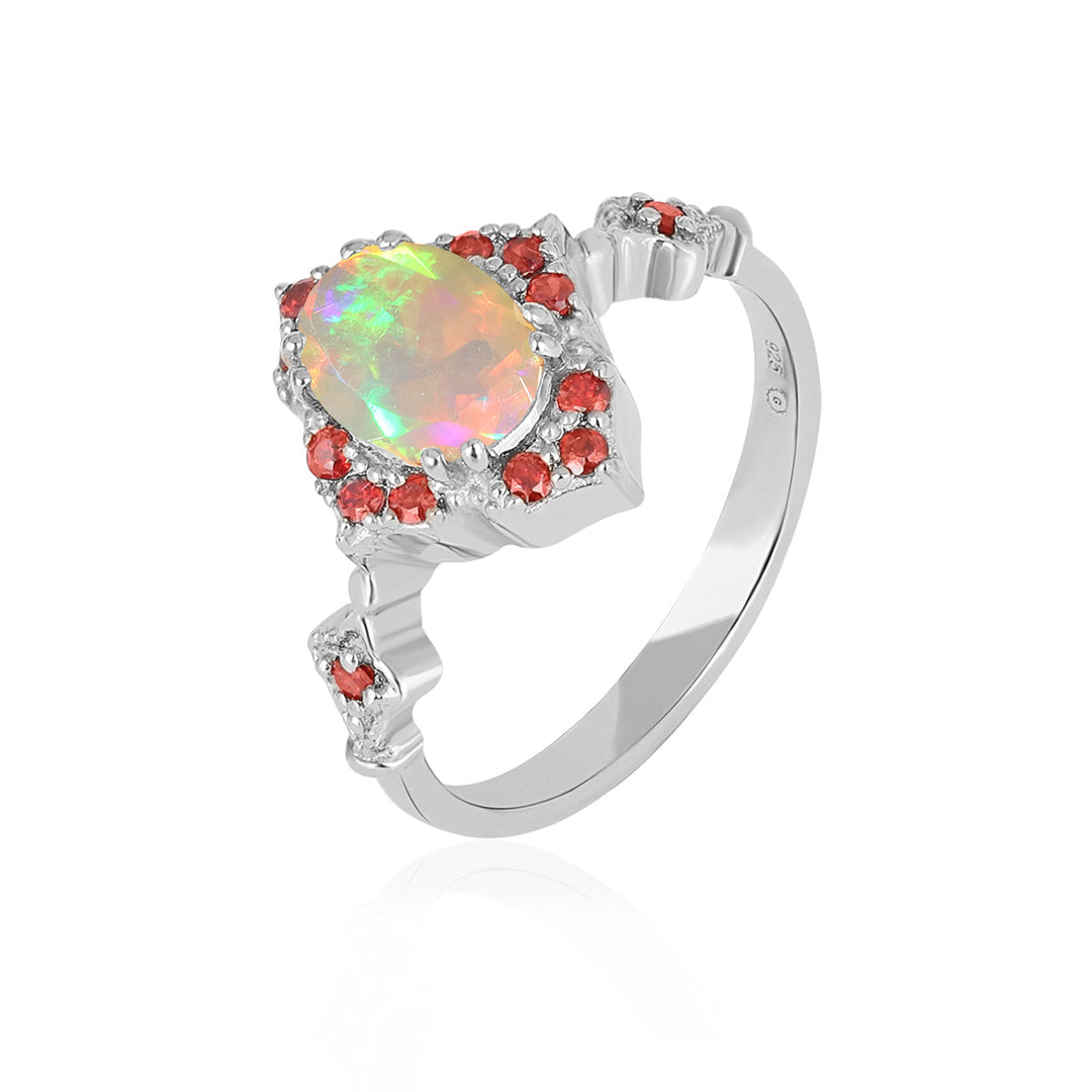 Ethiopian Opal and Pink Zircon Silver Ring