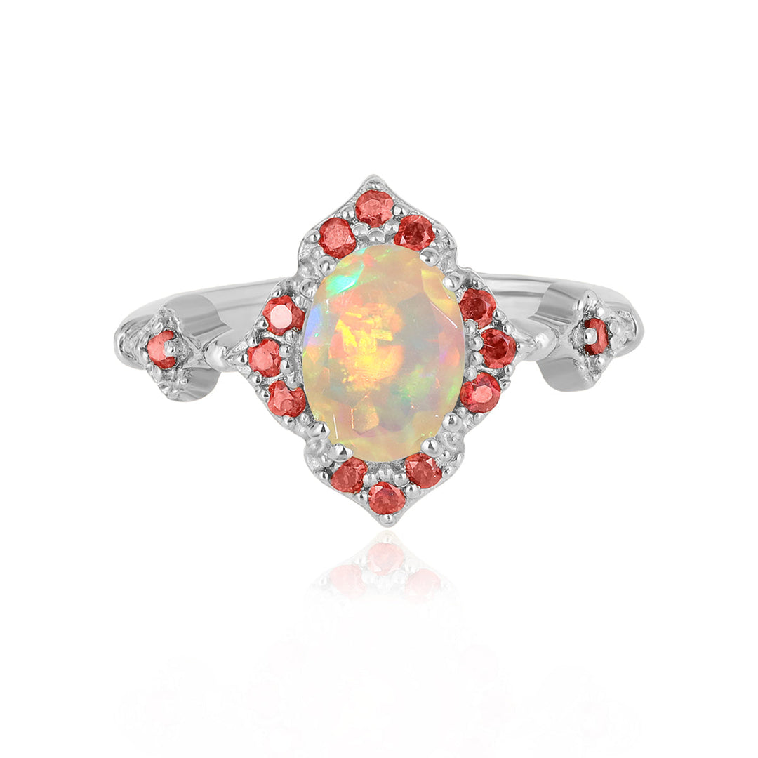 Ethiopian Opal and Pink Zircon Silver Ring