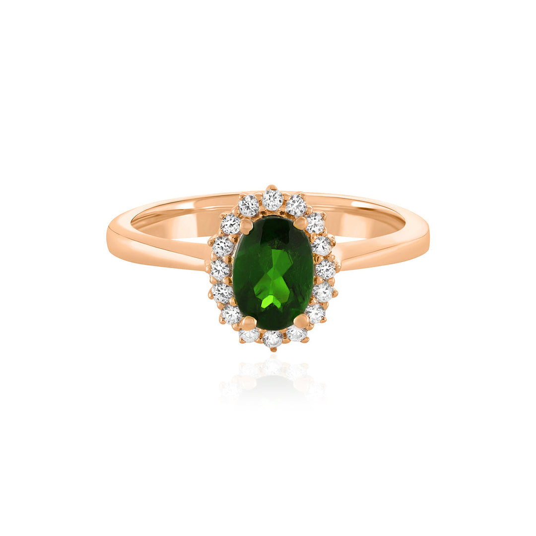 Chrome Diopside with Zircon Halo Ring