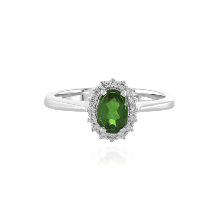 Chrome Diopside with Zircon Halo Ring