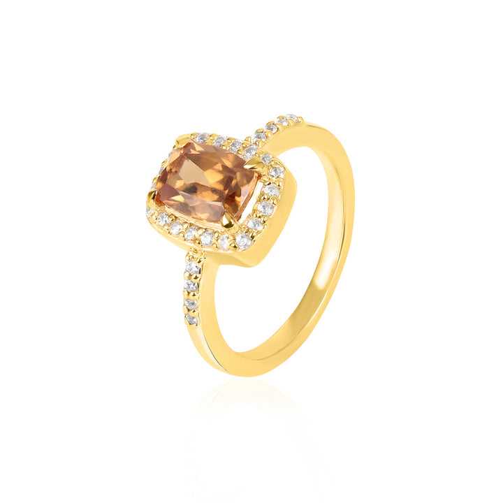 Brown Zircon Halo Silver Ring