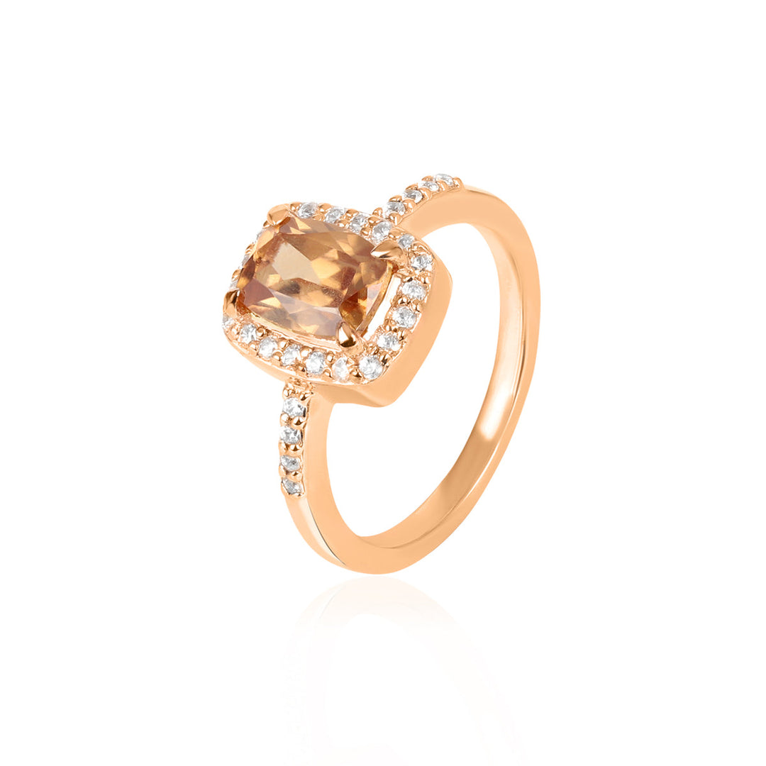 Brown Zircon Halo Silver Ring