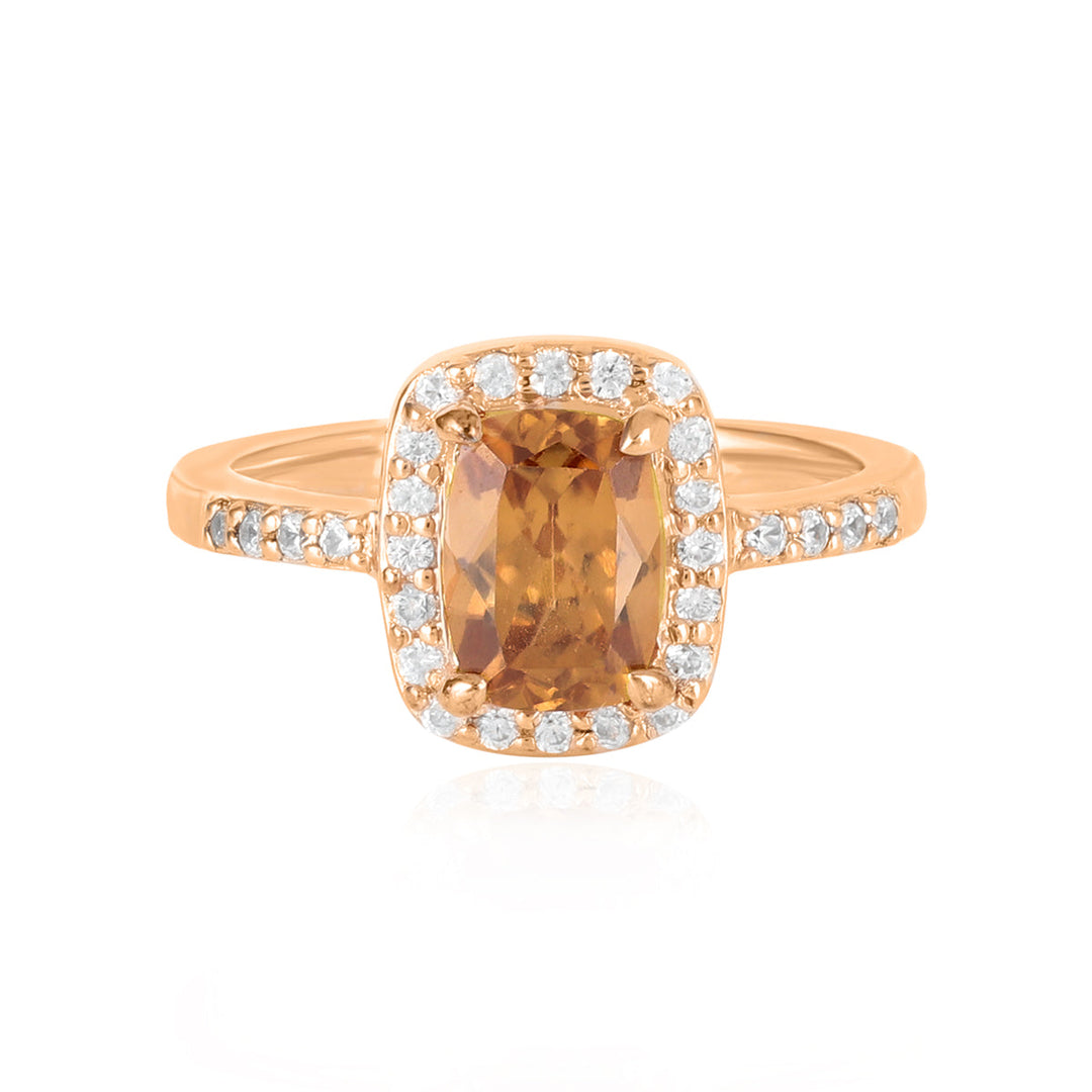 Brown Zircon Halo Silver Ring