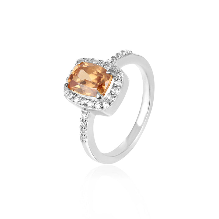 Brown Zircon Halo Silver Ring