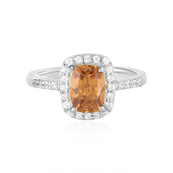 Brown Zircon Halo Silver Ring