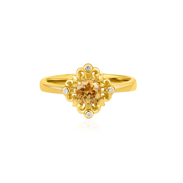 Canary and White Zircon Silver Ring