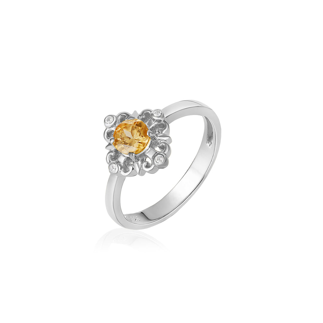 Canary and White Zircon Silver Ring