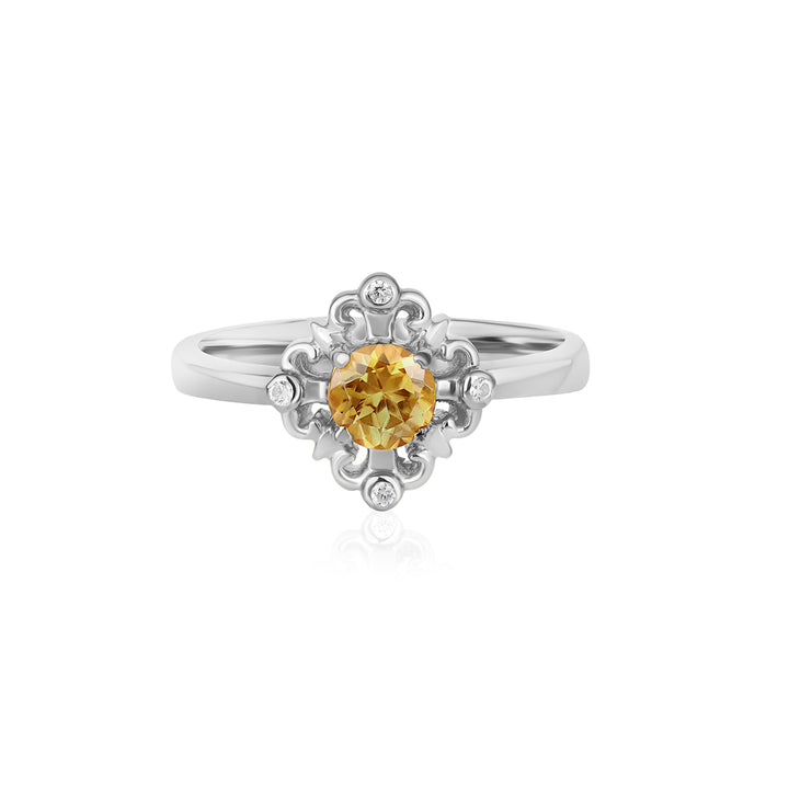 Canary and White Zircon Silver Ring