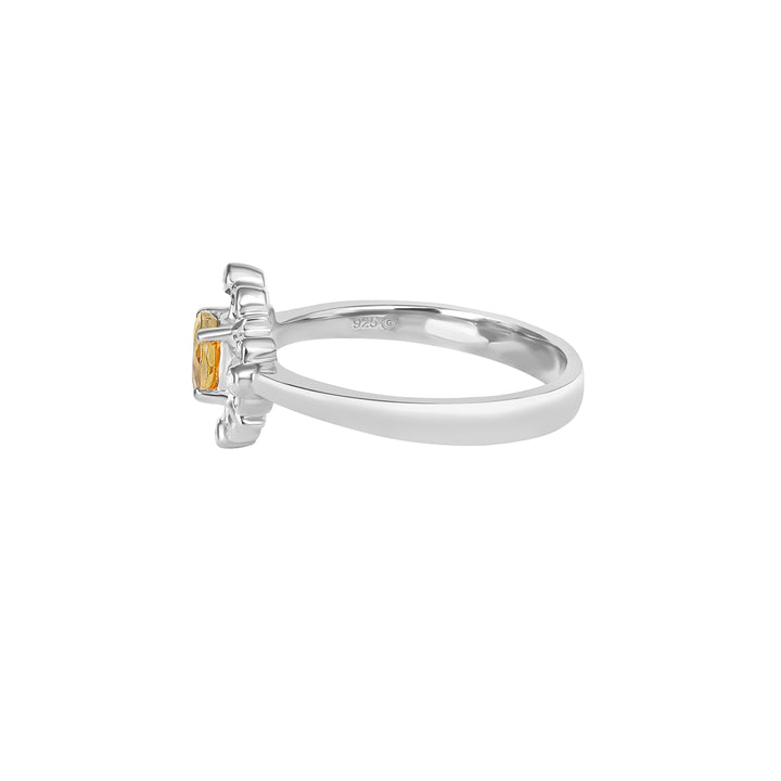 Canary and White Zircon Silver Ring