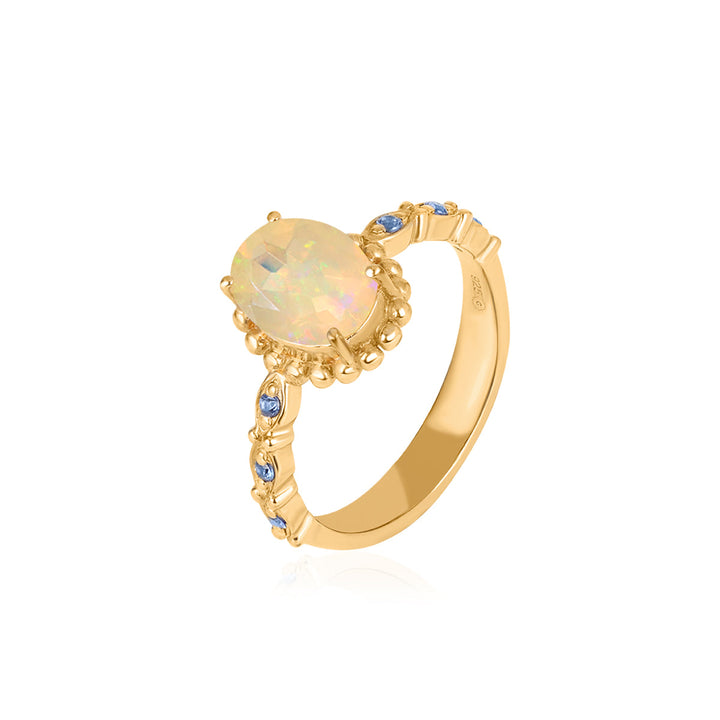 Ethiopian Opal and Blue Sapphire Silver Ring