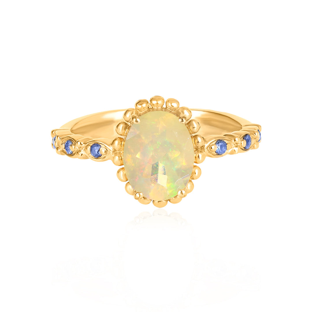 Ethiopian Opal and Blue Sapphire Silver Ring