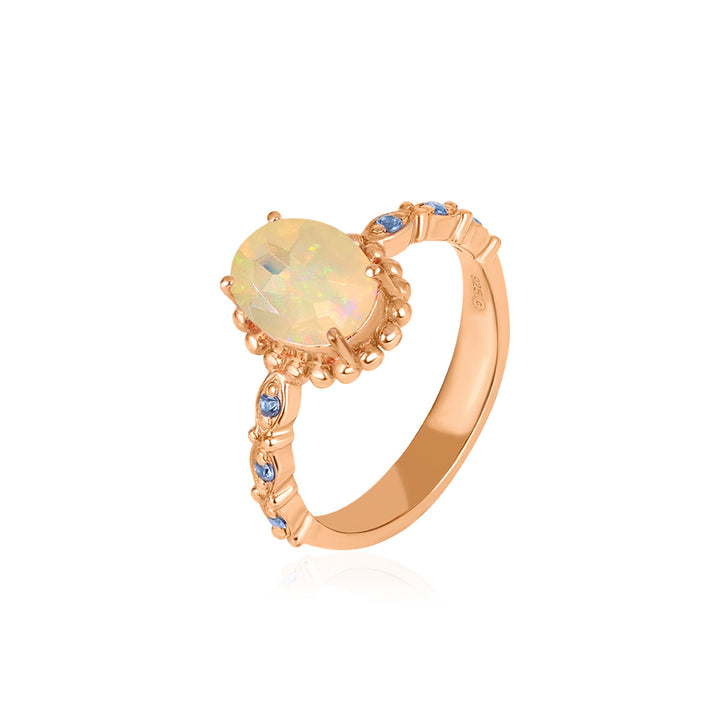 Ethiopian Opal and Blue Sapphire Silver Ring