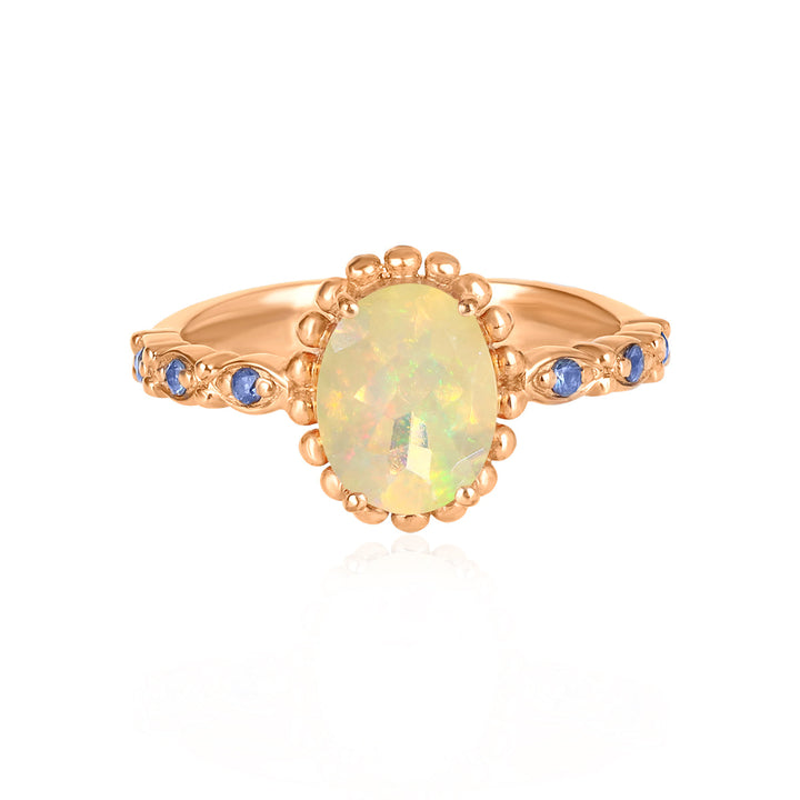 Ethiopian Opal and Blue Sapphire Silver Ring