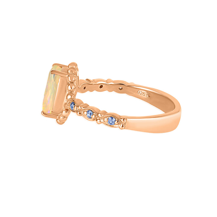 Ethiopian Opal and Blue Sapphire Silver Ring