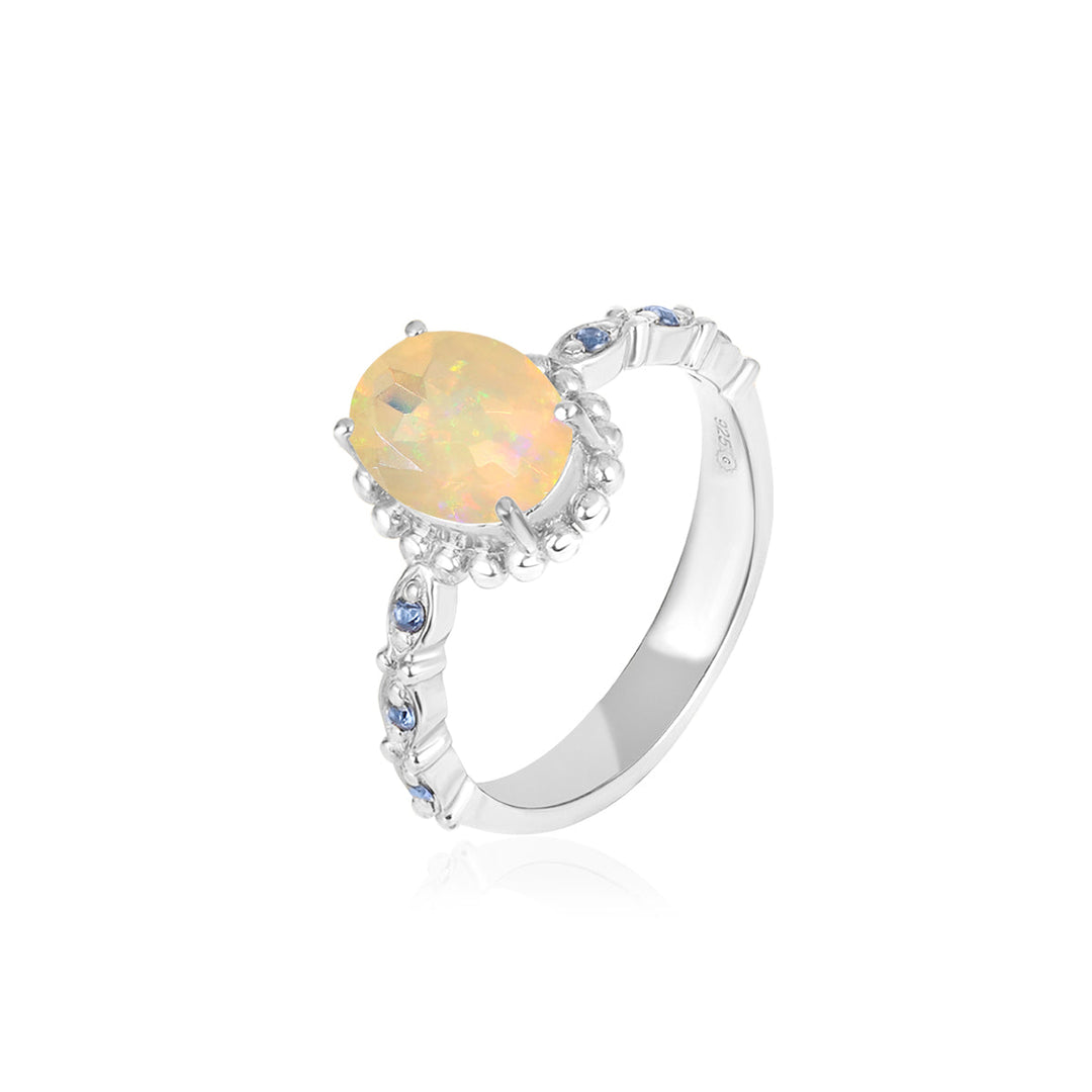 Ethiopian Opal and Blue Sapphire Silver Ring