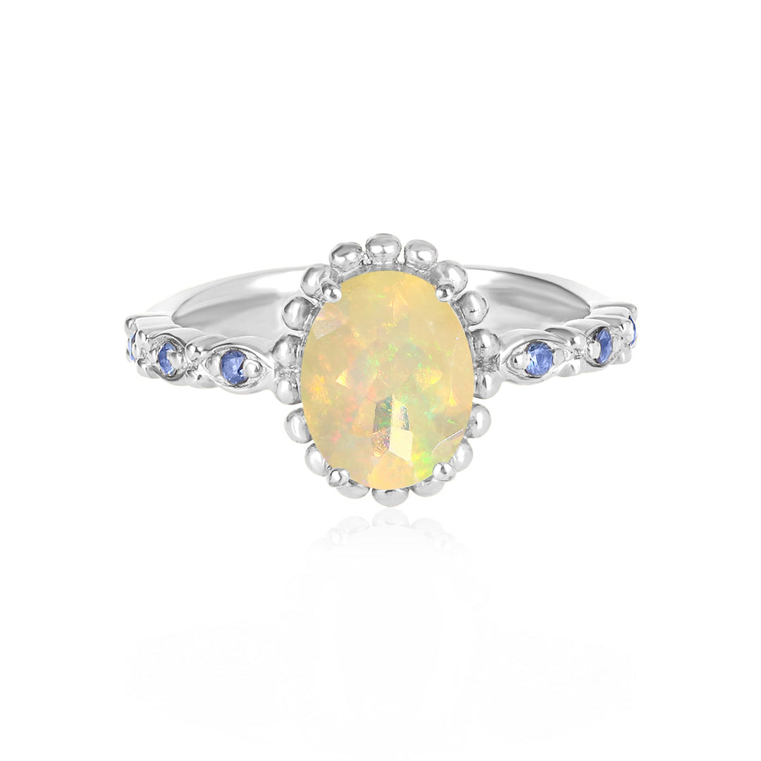 Ethiopian Opal and Blue Sapphire Silver Ring