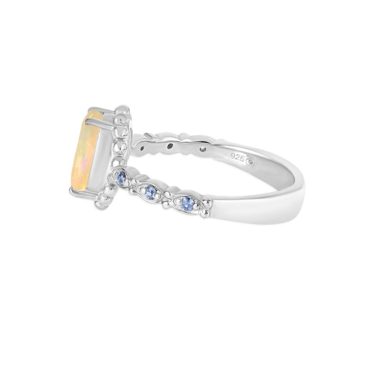 Ethiopian Opal and Blue Sapphire Silver Ring