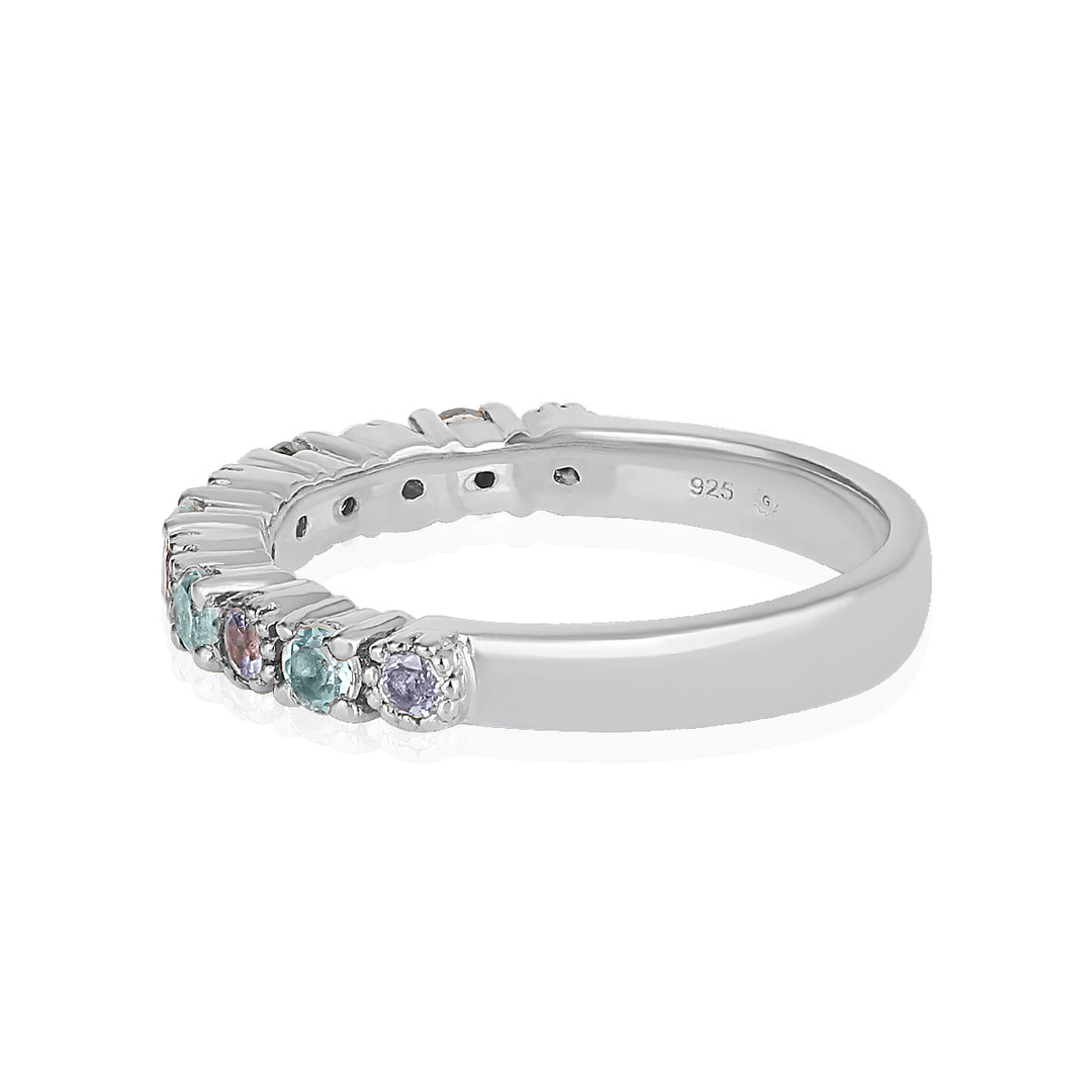 Aquamarine and Tanzanite Half Eternity Silver Ring