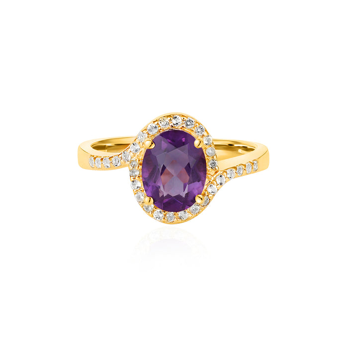 Amethyst with Topaz Halo Silver Ring