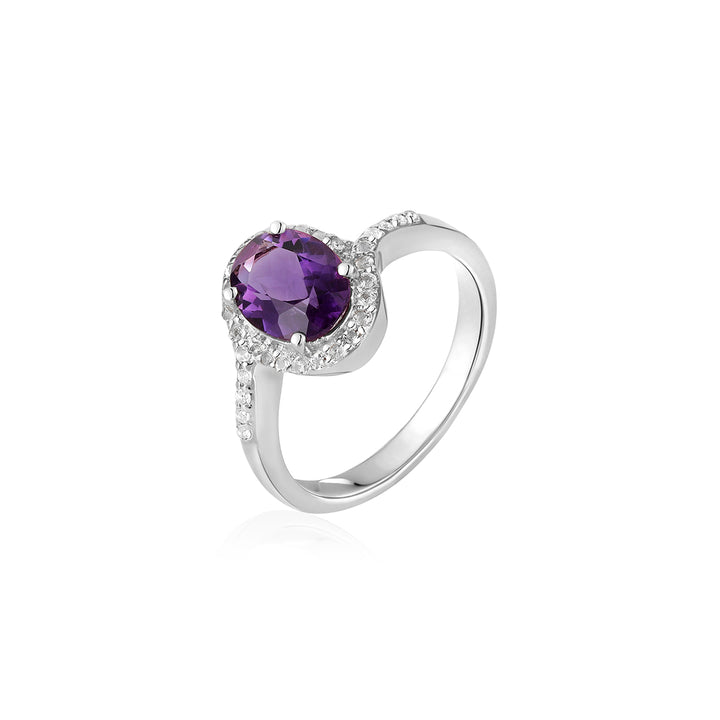 Amethyst with Topaz Halo Silver Ring